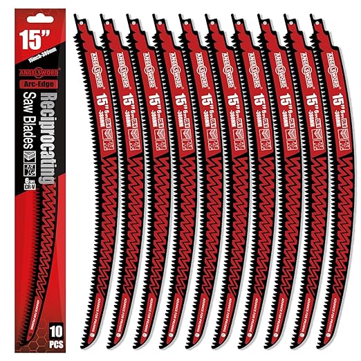 ANGELSWORD 15 Inch Arc Edge Reciprocating Saw Blade, 6TPI, Wood Pruning Saw Blade for Tree Trimming, Wood Cutting, 10 Pack
