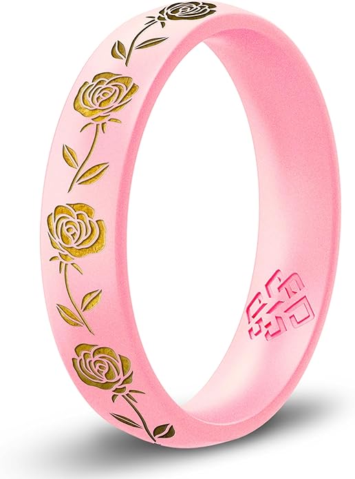 Knot Theory Birth Flower Silicone Ring for Women - 4mm Comfort Fit Wedding Band Engagement Ring