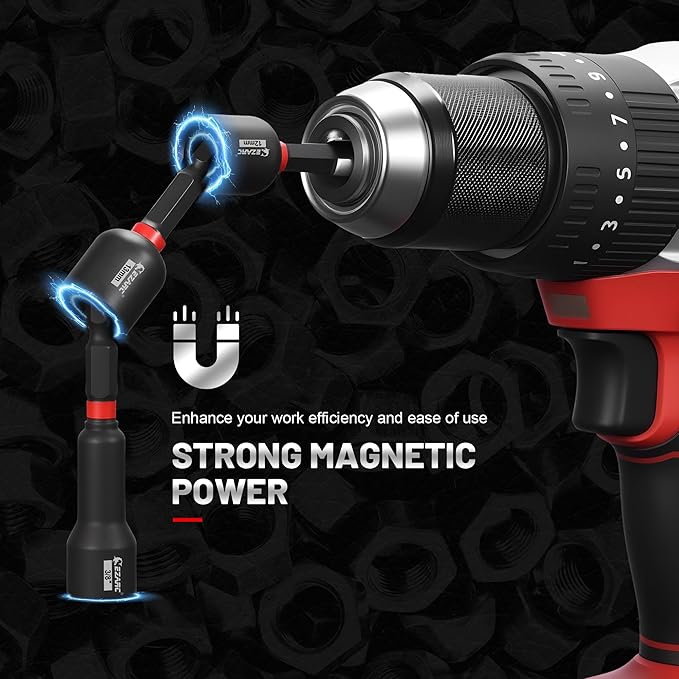 EZARC 55PCS Magnetic Impact Nut Driver Set, 1/4" Hex Shank Socket Adapter with Deep & Shallow Sockets, Wing Nut Setter, S2 Bits & Extension - Compatible with Impact Drills/Wrenches
