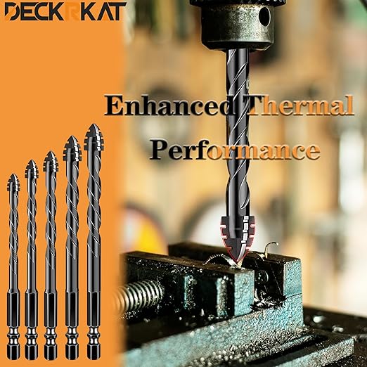 DECKRKAT Upgraded 10-Pack 3/16 Inch Black 4-Flute Serrated Masonry Drill Bits - Concrete, Tile, Glass, Brick, Ceramic, Plastic, Wood