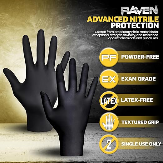 SAS Safety 66517-01 Raven Powder-Free Exam Grade Nitrile - 6 mil 50 Gloves per box