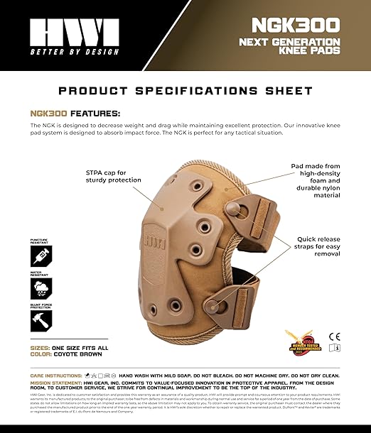 HWI Gear Next Generation Knee Pad for Protection: Combat, Mechanics, Construction, Hunting, Landscaping, Outdoor Survival, Heavy Duty Industrial Grade, Adjustable