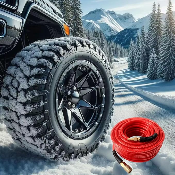 Air Hose 1/4 in x 100 ft, Polyurethane(PU), Reinforced Air Compressor Hose, Lightweight, Kink Resistant with 1/4??Industrial High Flow Quick Coupler and Plug, Bend Restrictors,300 PSI (Red, 100FT)