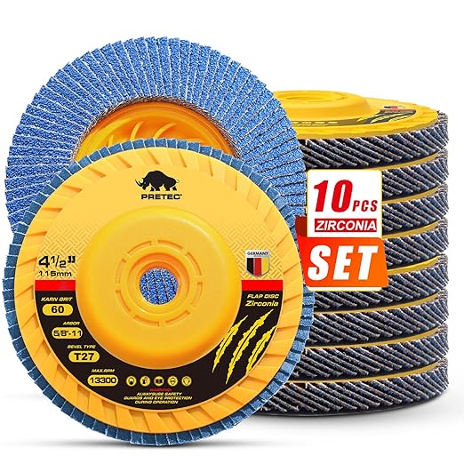 Flap Discs 4 1/2 for Angle Grinder no Tools Installation, 60 Grit Flap Disc, 4.5" x 7/8" High Density Trimmable Zirconia Type 27 Flap Sanding Disc for Grinding, Rust Removal and Sanding (10 Pack)