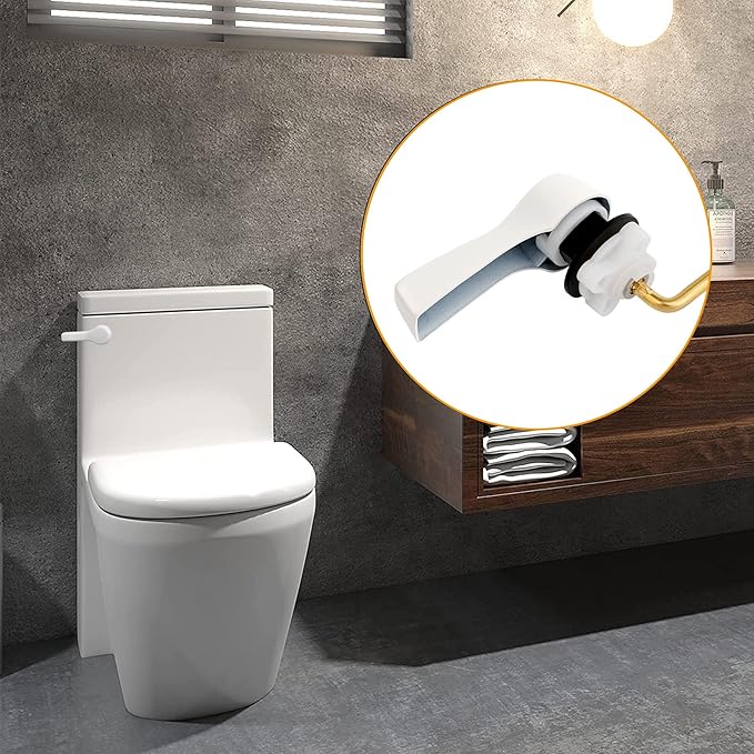 Hibbent 2 Pack Universal Front Mount Toilet Handle Tank Flush Lever Replacement Handle with 2 Pieces Stainless Steel Flapper Chains for Most Front Mount Toilets- White Finish