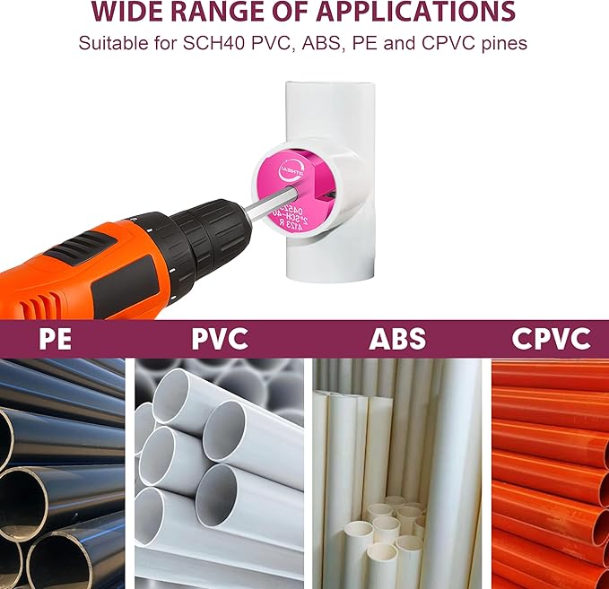 3 Inch PVC Pipe Reamer, PVC Fitting Saver, Plastic Pipe Fitting Reamer Socket Saver Plumbing Tool for Schedule 40 CPVC ABS Hub, with 3/8-Inch Hex Shaft, Fits Standard 1/2" Drills