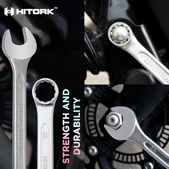 HITORK 25 Piece Metric Wrench Set (6-32 mm) CrV Steel Matt Finish with Polished Head 12 Point Box End 15째 Offset Roll Up Pouch Durable Combination Wrench Set for Home, Garage & Auto Repair