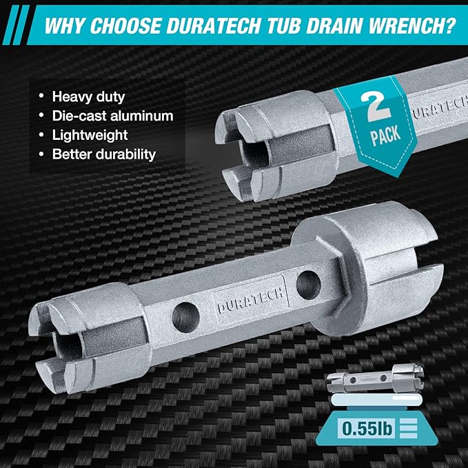 DURATECH 2-Pack Tub Drain Remover, Dual Ended Wrench, Aluminum Alloy for Bath and Shower Drains
