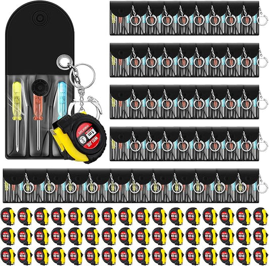 192 Pcs Mini Screwdriver Keychain Tape Measure Keychains Set Mens Gift Bulk Retractable for Adult Xmas Tool Birthday Party