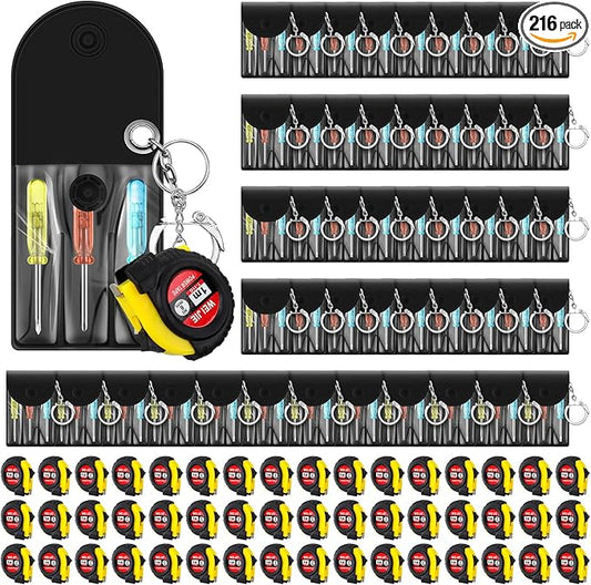 216 Pcs Mini Screwdriver Keychain Tape Measure Keychains Set Mens Gift Bulk Retractable for Adult Xmas Tool Birthday Party
