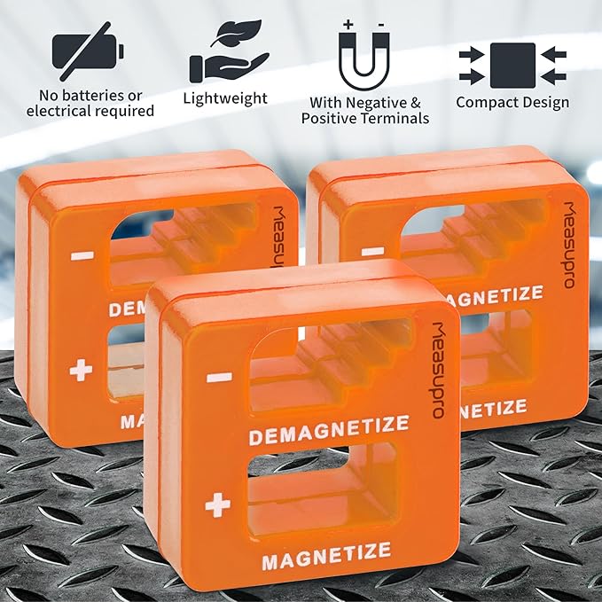 Demagnetizer and Magnetizer for Screwdrivers Tips, Bits, and Small Tools, Large or Big Screws, Drills, Drill Bits, Sockets, Nuts, Bolts, Nails and Precision Construction, Orange - 3 Pack