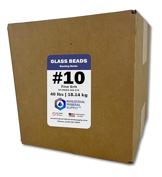 Glass Beads Blasting Abrasive Media - 40 lbs or 18.14 kg - Blast Cabinets or Sandblast Guns - Cleaning, Peening and Finishing (#10 - Fine)