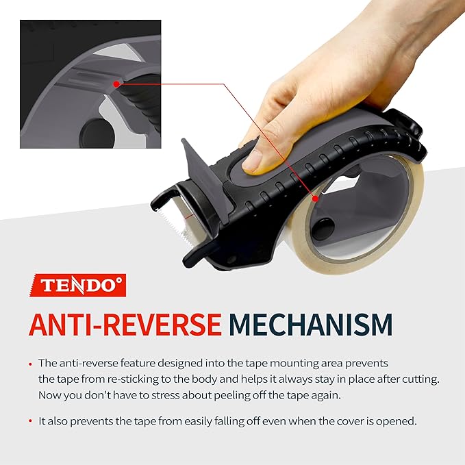 Heavy Duty Shipping Tape Dispenser: TENDO째 Premium Line ??Reusable, Replaceable, Eco-Friendly 2?쇺?Master Piece Dispenser for Pros with Patented 10째 Sloped Chromium Blades - P-2200 (4th Gen.)_Gray