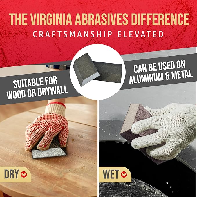 Virginia Abrasives 5??x 3??x 1??Single Angle Medium Grit Sanding Sponge Blocks - Washable and Reusable Sandpaper Foam Bricks/Pads Perfect for Finishing Drywall, Wood, Metal - Wet and Dry - 24 Pcs Pack