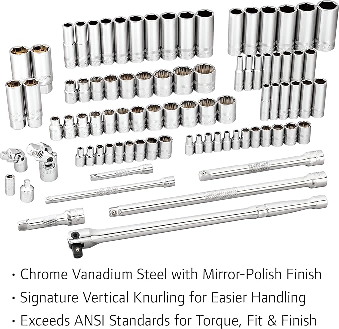 Ingersoll Rand 101 Piece SAE/Metric Master Mechanics Tool Set, Includes 1/4" & 3/8" Drive, 76 Sockets, 72-Tooth Seal-Head Ratchets, Tools & Accessories ??752020