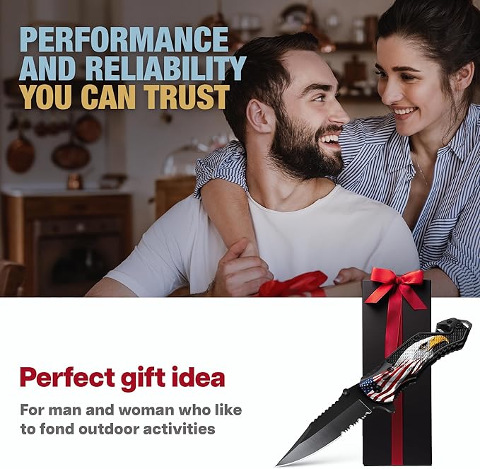 GOOD WORKER Legal Pocket Knife with 2.95??Serrated Blade, Glass Breaker, Seat Belt Cutter - EDC Sharp Folding Knives with Portable Clip - Small Tool for Tactical Camping Survival Hiking - Gifts for Men, Women