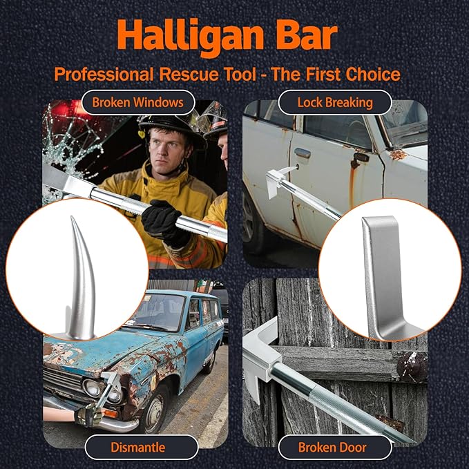 30 inch Halligan Bar, High-Precision Carbon Steel Construction, Halligan Forced Entry Tools, Firefighter Tool for Fire Rescue and Emergency Breakthroughs