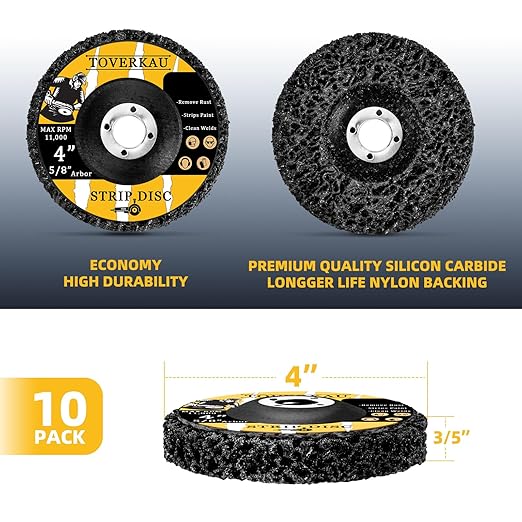 10 Pack 4 inch Strip Discs for Angle Grinder, Wire Stripping Wheel Paint Remover for Metal Surfaces, Abrasive Wheels Grinding Discs for Rust Welds Oxidation (4" x 5/8")