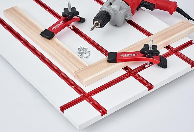 STRONGROWTH T track Hold Down Clamps - Double Cut Profile Universal T-Track Clamps, 6-3/8"L x 1-1/4"W - Woodworking and t slot clamp - Fine Sandblast Anodized - Red Color-6PK