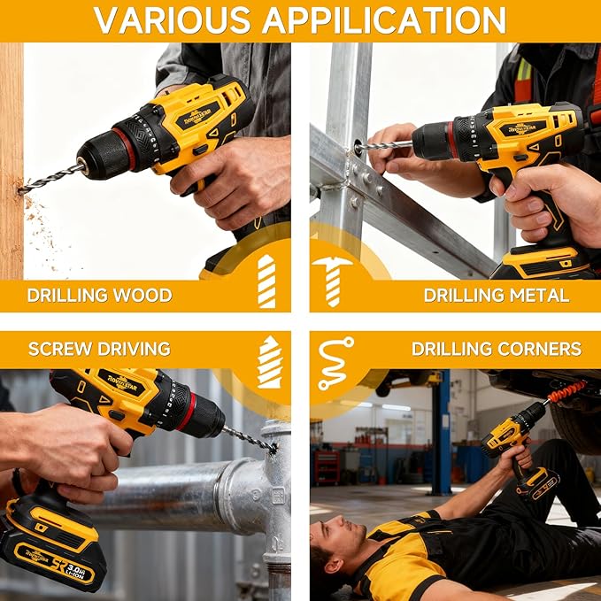 Cordless Drill Set with Battery And Charger,Power Drill Tool Set 20v,3/8-Inch Keyless Chuck,Variable Speed (Equipped with two batteries)