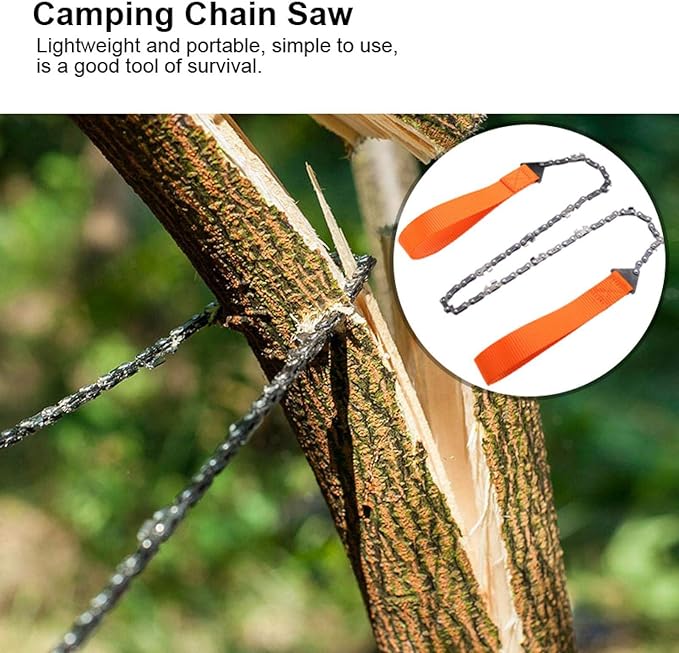 Pocket Chainsaw, 36 Inch Chain Rope Portable Hand Saw with 48 Bi-Directional Teeth chain saw Best Compact Handheld Camping and Survival Chain Saw for Fast Easy Cutting