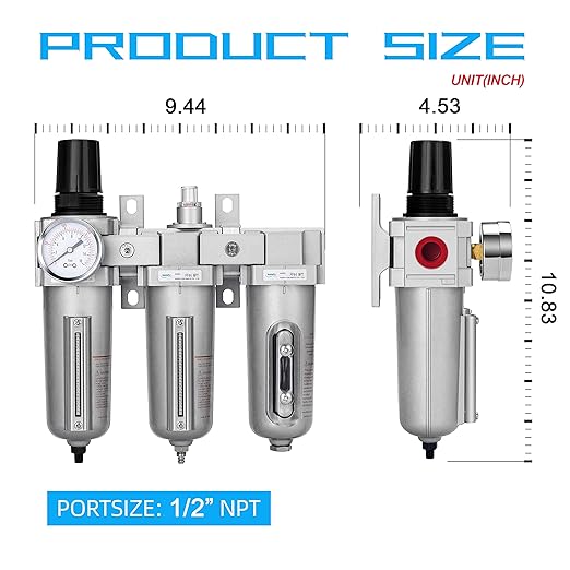 NANPU 1/2" NPT Industrial Grade 3 Stage Air Drying System - Particulate Filter, Coalescing Filter, Desiccant Dryer & Air Regulator, Metal Bowl, Auto Drain, Suitable for Paint Spray竊?Plasma Cutter