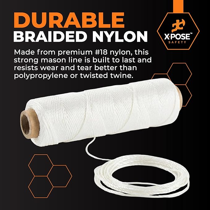 Xpose Safety White Mason Line String ??#18 Braided Nylon Twine ??275 Ft Durable Construction Line for Masonry Tools, String Level, Landscaping, and Gardening Pack of 2