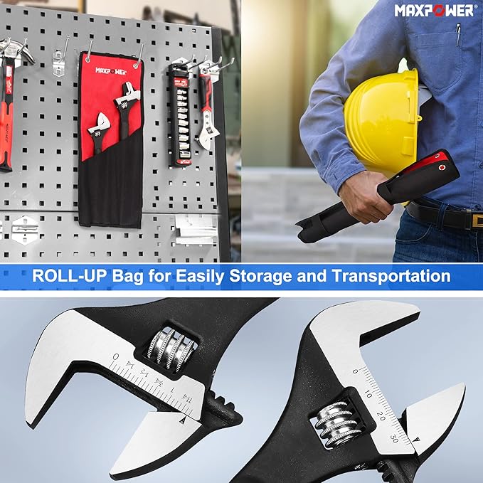 MAXPOWER 2 Pieces Spud Wrenches Set, 12 inch Adjustable Spud Wrench, 16 inch Spud Wrench with Reversible Jaw, Hammer Head