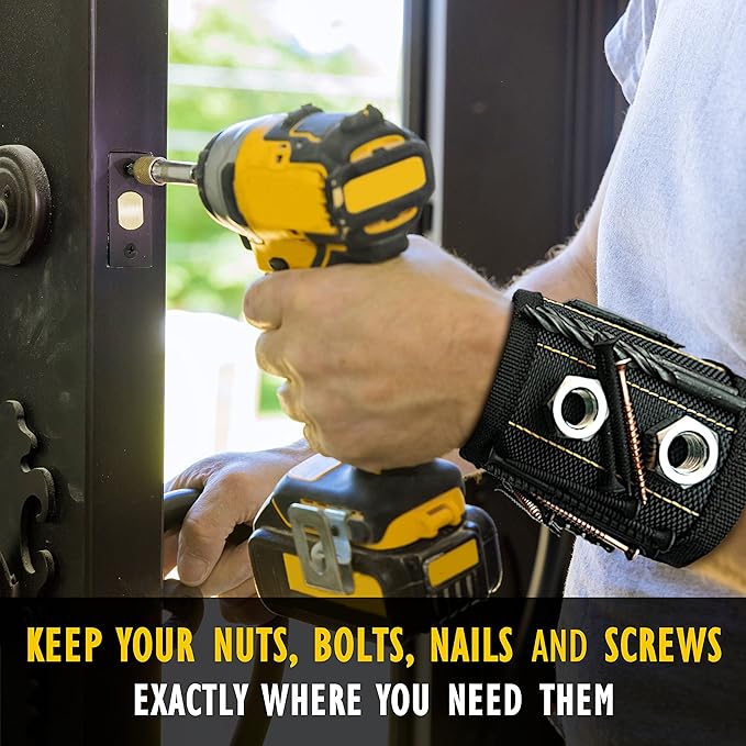 Magnetic Wristband - Tool Holder & Screw Organizer Storage Bracelet for Men & Women - 15 Strong Magnets, Tough 1680D Band, Adjustable Fit - Handyman Gifts for DIY Mechanics, Electricians, Carpenters