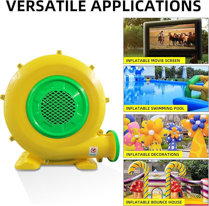 Inflatable Bounce House Air Blower, Portable 450W 0.6HP Air Pump Blower Perfect for Inflatable Bouncy Castle, Jumper, Water Slid