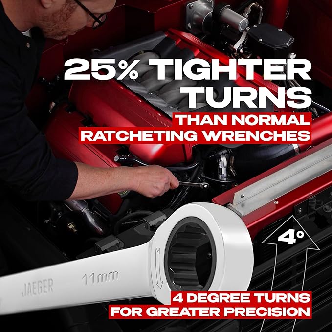 Jaeger 11 mm Ratchet Wrench with 90-Tooth Ratcheting Precision and Hardened, Polished Steel for Projects with Metric Tight Spaces