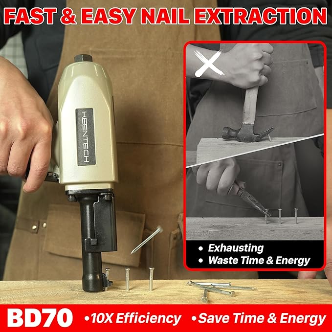 KEENTECH Pneumatic Nail Puller, Fast & Labor-Saving Nail Remover Tool, Denailer Air Gun With Safety Trigger, Nail Puller Tool Effortlessly Removes 3/4"-2-3/4" Nail From Recycled Wood, Pallets, Fences