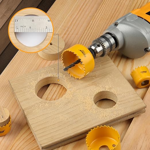 Hoteche 16Pcs Hole Saw Set with 12 Hole Saws (3/4" to 5") - Complete Kit for Woodworking, Metalworking, Plumbing, and More