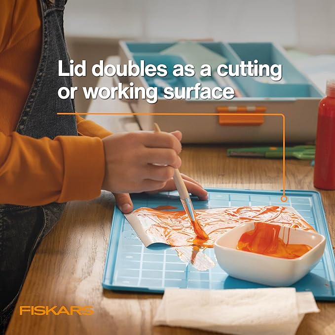 Fiskars Kids Creating Toolbox ??Portable Art Storage Organizer with Reversible Lid, Carry Handle, and Secure Snap-Close Design