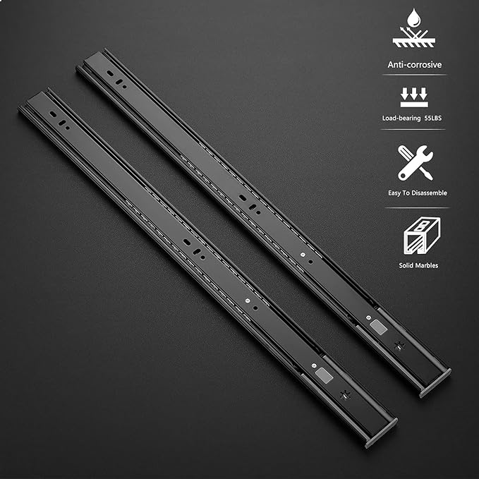 Ravinte 22 Inch Soft Close Drawer Slides 5 Pairs 10 Pack Black Full Extension Ball Bearing Drawer Glide Side Mount