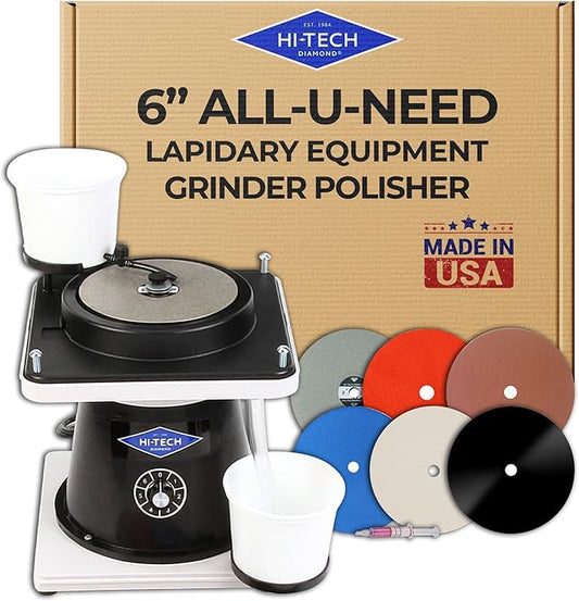 Hi-Tech Diamond 6" All-U-Need Lapidary Equipment, Flat Lap - Grinder Tool & Rock Polisher, Variable Speed Motor, Includes Rock Polishing Kit for Stones, Minerals, and Gem Shaping