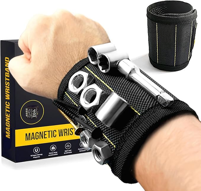 Magnetic Wristband - Tool Holder & Screw Organizer Storage Bracelet for Men & Women - 15 Strong Magnets, Tough 1680D Band, Adjustable Fit - Handyman Gifts for DIY Mechanics, Electricians, Carpenters