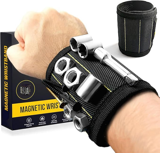 Magnetic Wristband - Tool Holder & Screw Organizer Storage Bracelet for Men & Women - 15 Strong Magnets, Tough 1680D Band, Adjustable Fit - Handyman Gifts for DIY Mechanics, Electricians, Carpenters