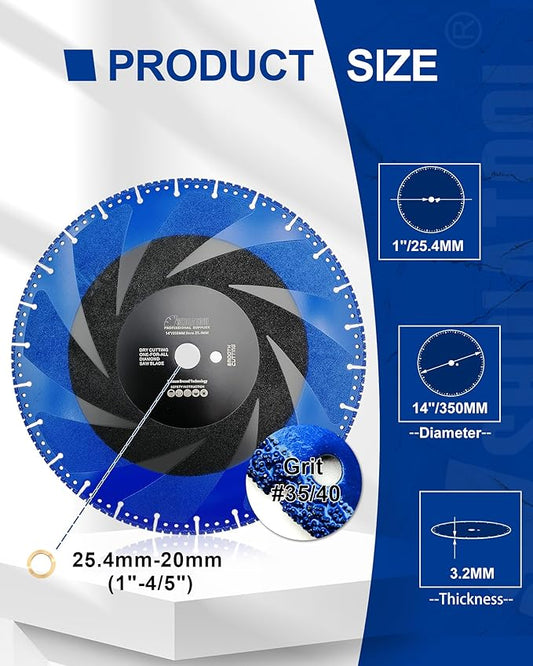 SHDIATOOL 14 Inch Metal Cutting Diamond Blade All Purpose Cut Off Wheel for Rebar Sheet Metal Angle Iron Stainless Steel