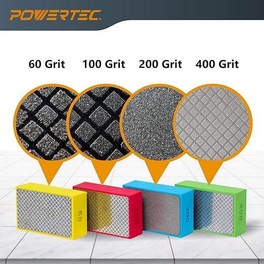 POWERTEC Diamond Hand Polishing Pads 60 Grits 1Pack, Diamond Sanding Block for Polishing and Grinding Porcelain, Ceramic Tile, Glass, Granite, Stone, Wood & Metal (71904)