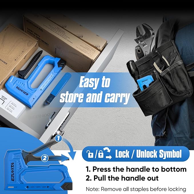 EZUVITA Light Duty Staple Gun for Wood, Blue Upholstery Staple Gun Kit with 2000pcs JT21 Staples 1/4, 5/16, 3/8 inch and Staple Remover, Stapler Gun for Crafts, DIY, Classroom, Decoration