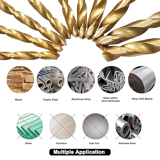 230 Pcs Drill Bit Set, 135째 Tip Titanium Coated High Speed Steel, Twist Drill Bit Kit for Iron, Aluminum Alloy, Copper, Wood, Plastic, with Hard Storage 1/16"-3/8"
