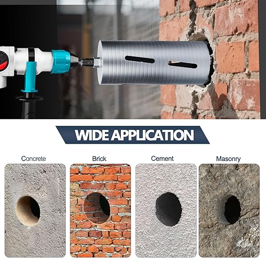 3-1/2 inch Diamond Dry Core Drill Bit, 10" Drilling Depth, 5/8"-11 Thread Core Drill Bit for Concrete Masonry Brick Block, Includes 3 Adapters SDS Plus, SDS Max and Hex (3-1/2 inch)