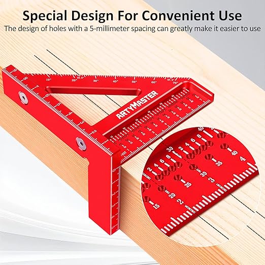 Mini 3D Multi-Angle Measuring Square Ruler, WT102C High Precision Hole Scribing Woodworking Tools, 0-90째 Aluminum Alloy Carpenter Square Metric Wood Working Tools