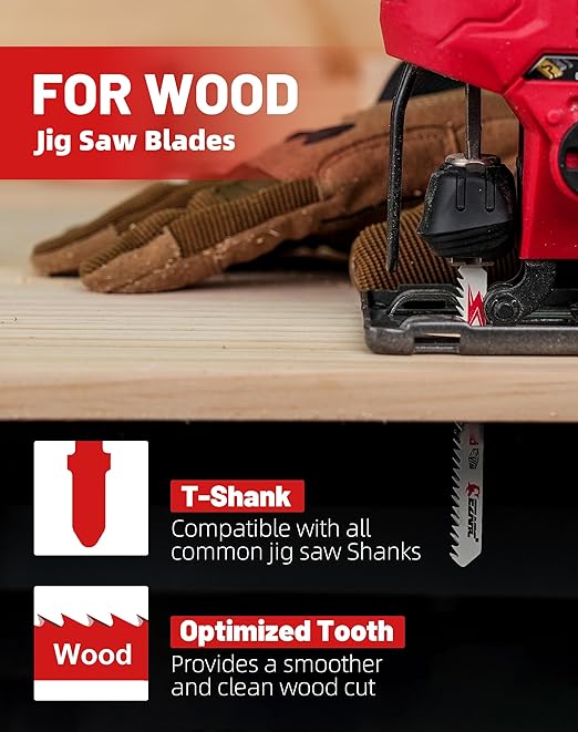 EZARC Jigsaw Blades Set 30pcs with Storage Case, Assorted T-Shank Replacement Jig Saw Blades for Cutting Wood, Plastic and Metal