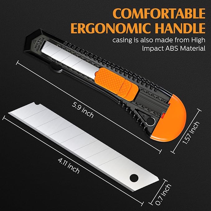 Lasnten 50 Pack Box Cutter Retractable Utility Knife 18mm Wide Blade Cardboard Cutter Suitable for Office Art, Craft and Home Use