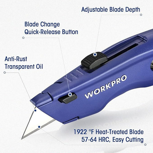WORKPRO Premium Utility Knife, Retractable All Metal Heavy Duty Box Cutter, Quick Change Blade Razor Knife, with 10 Extra Blades