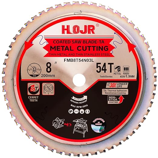 Dia 8"(200mm) 54-Tooth Arbor 1" Metal Cutting Circular Saw Blade, for Steel and Stainless Steel,The Cutting Head uses a Special Anti-Heat Sticking Coating,FMB 8 inch 54-Tooth 1" -TA