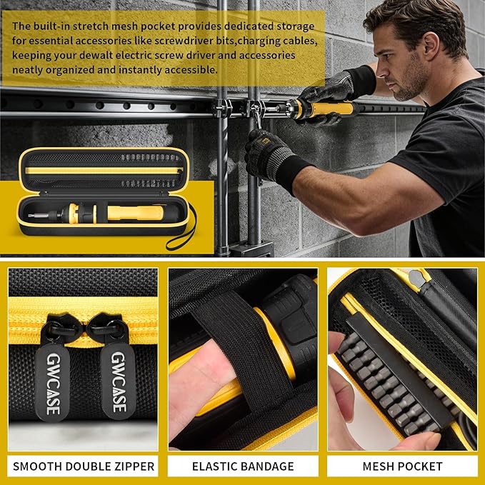 Case Compatible with DEWALT 8V MAX Cordless for Screwdriver Kit DWHT66719, Screwdriver Storage Holder with Mesh Pocket Fits for Dewalt Drill Tools & Battery Pack (Box Only) Yellow Zipper
