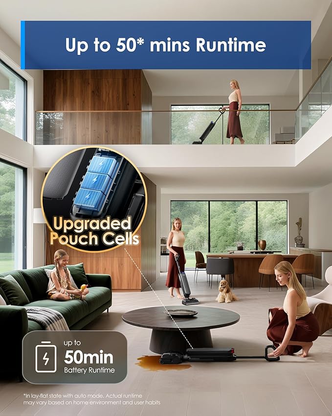Tineco Wet Dry Vacuum Cleaner 22kPa Suction Floor Cleaner Mop, 50 Min Runtime, iLoop Smart Sensor, DualBlock Anti-Tangle Design, 185??Flashdry, Dual-Edge Cleaning, 180째 Lay-Flat, Floor One S7 Artist